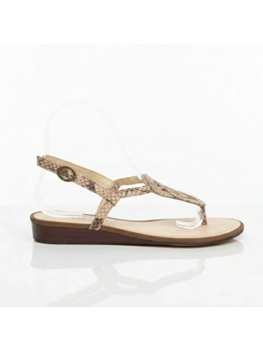 Talbots Snakeskin Leather T-Strap Wedge Sandals 6B Brazil Slingback Celtic